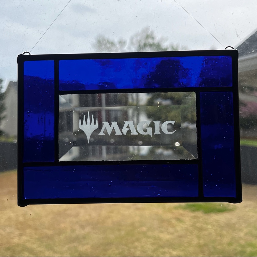 Handcrafted, handmade Stained Glass Magic MTG Blue Border Et…